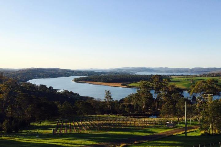 a large body of water with a mountain in the background